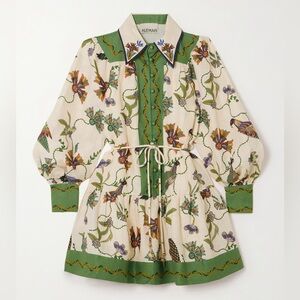 Alemais Green and Cream Floral Long Sleeve Dress